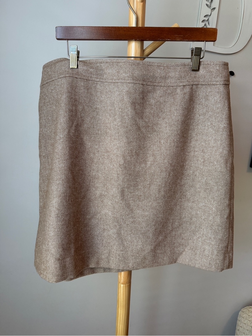 J Crew Herringbone Wool Blend Pencil Skirt Size 16 Tan Lined Mini Career